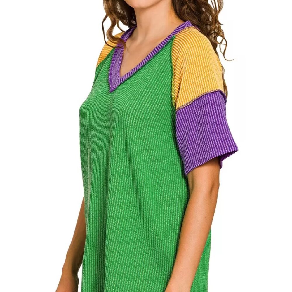 Zenana Mardi Gras Raised Rib Color Block Top‎ - Picture 2 of 6